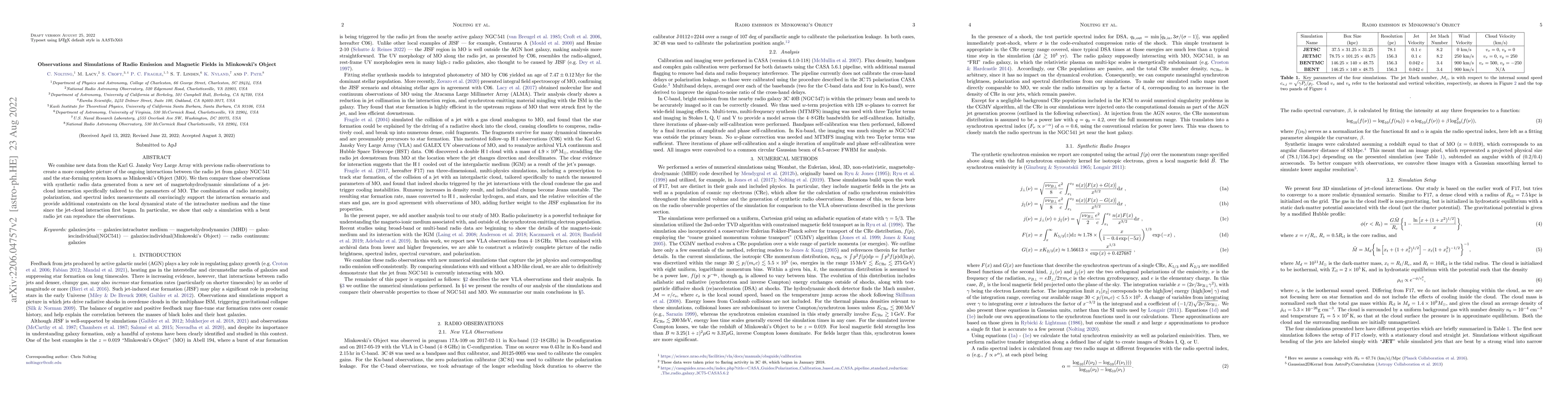 Thumbnail for Observations and Simulations of Radio Emission and Magnetic Fields in
  Minkowski's Object