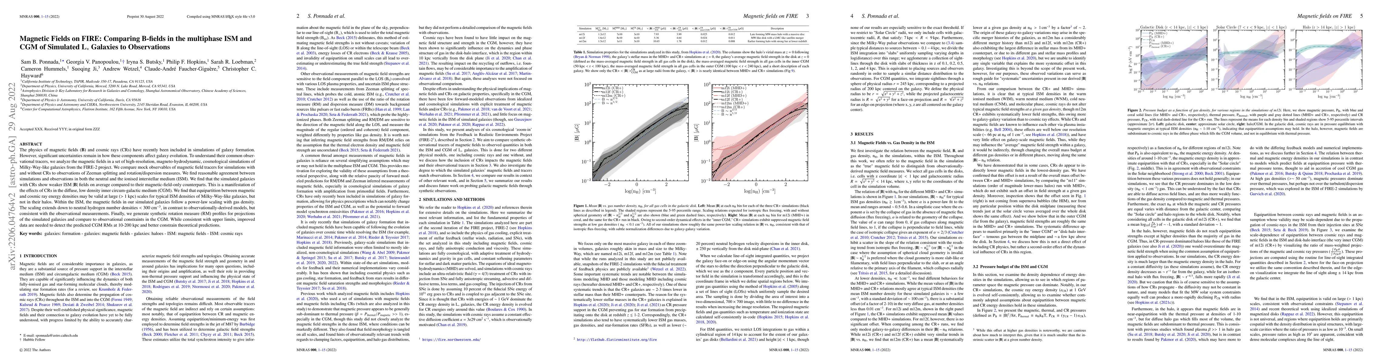 Thumbnail for Magnetic Fields on FIRE: Comparing B-fields in the multiphase ISM and
  CGM of Simulated L$_*$ Galaxies to Observations