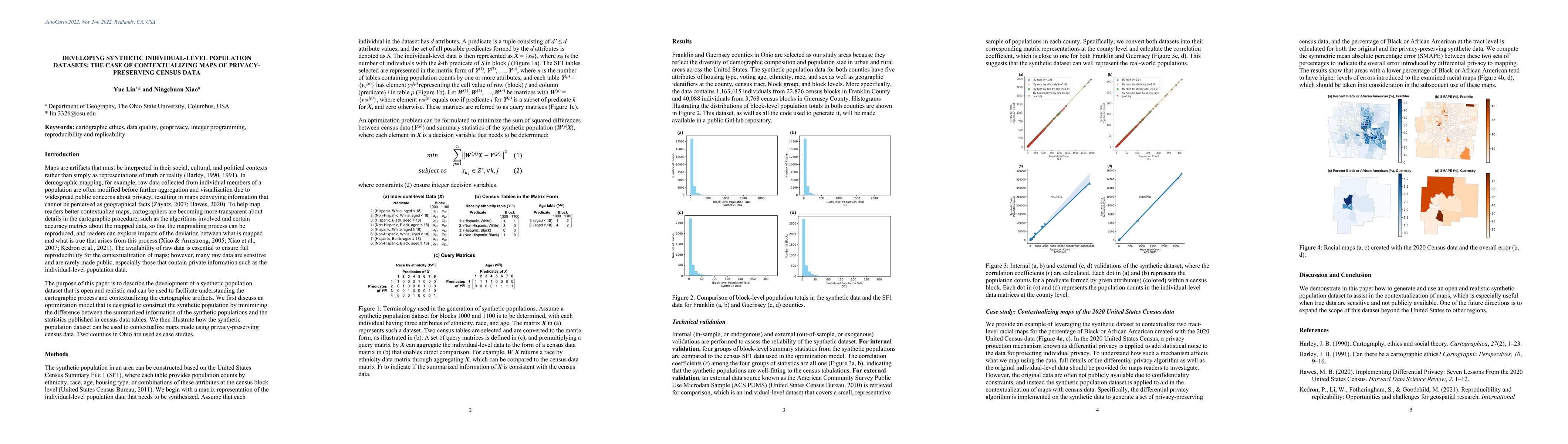 Thumbnail for Developing synthetic individual-level population datasets: The case of
  contextualizing maps of privacy-preserving census data