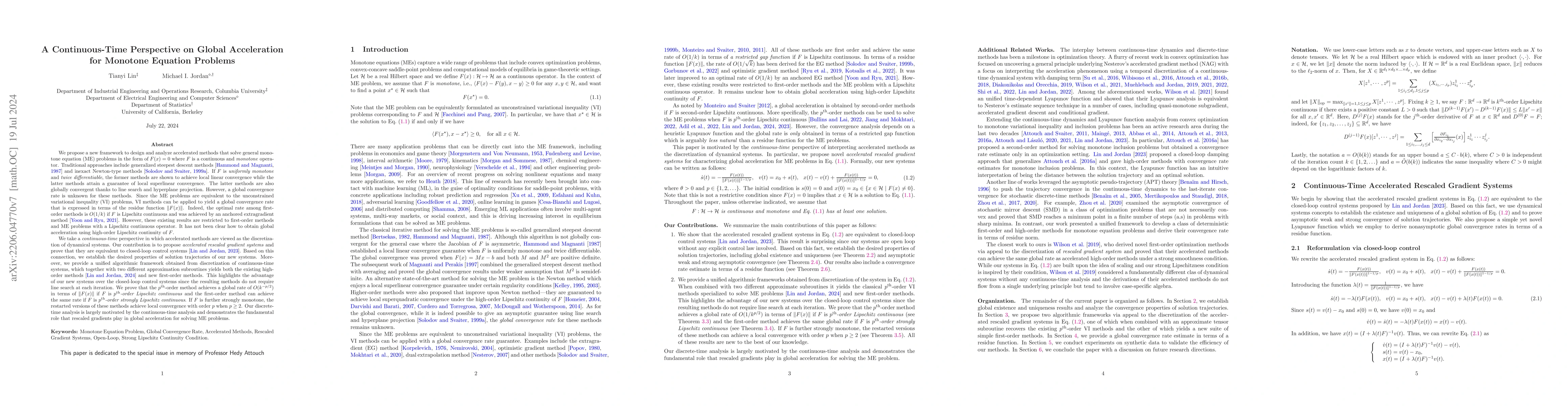 Thumbnail for A Continuous-Time Perspective on Global Acceleration for Monotone
  Equation Problems