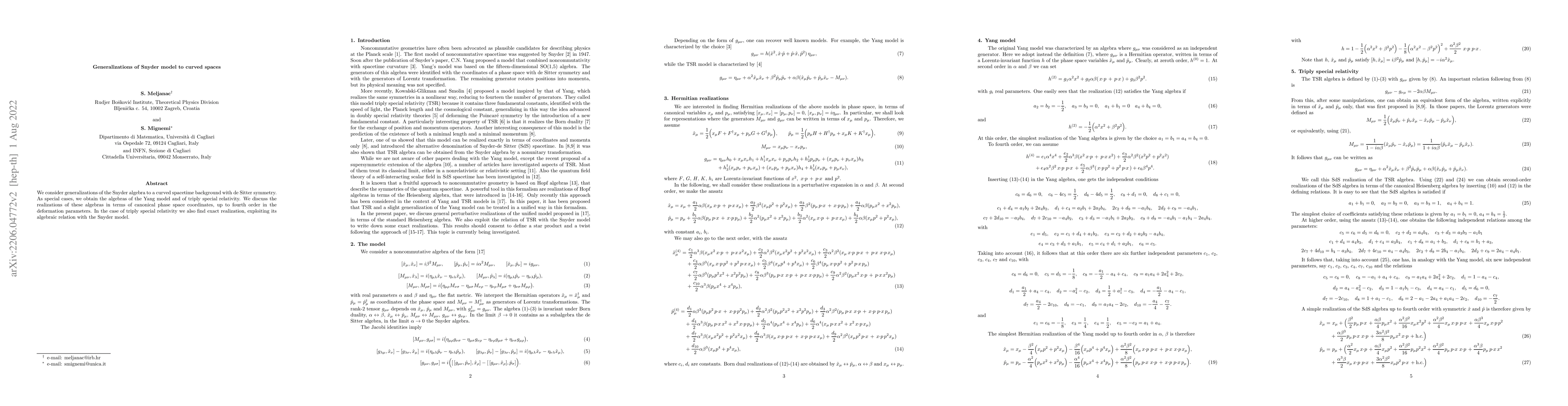 Thumbnail for Generalizations of Snyder model to curved spaces