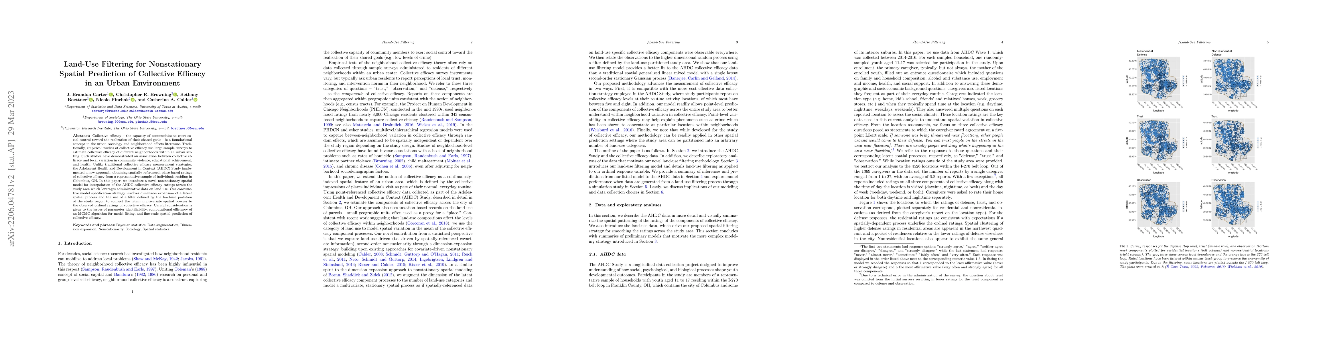 Thumbnail for Land-Use Filtering for Nonstationary Prediction of Collective Efficacy
  in an Urban Environment