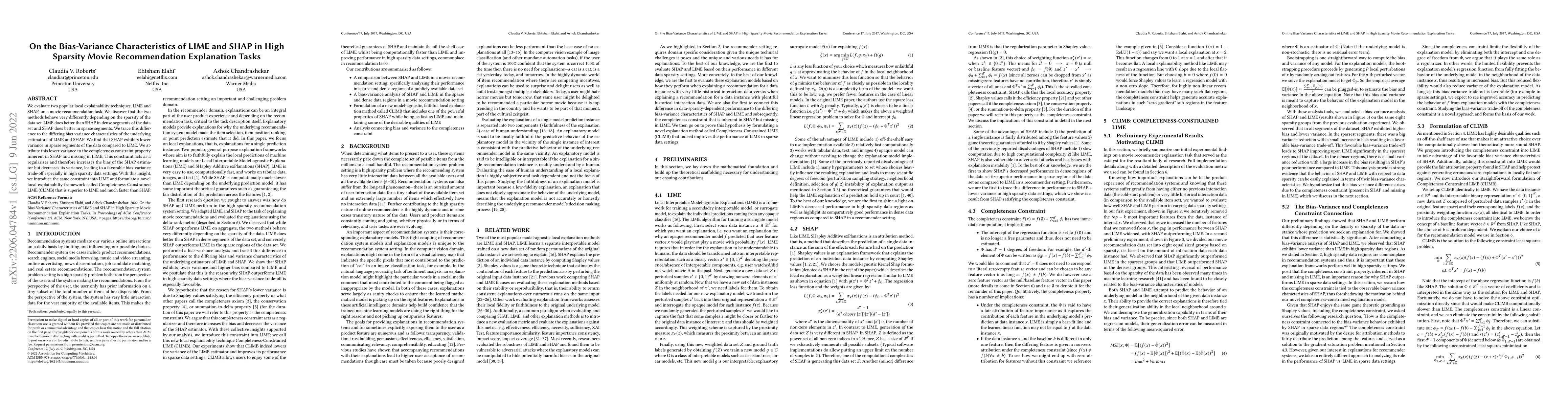 Thumbnail for On the Bias-Variance Characteristics of LIME and SHAP in High Sparsity
  Movie Recommendation Explanation Tasks