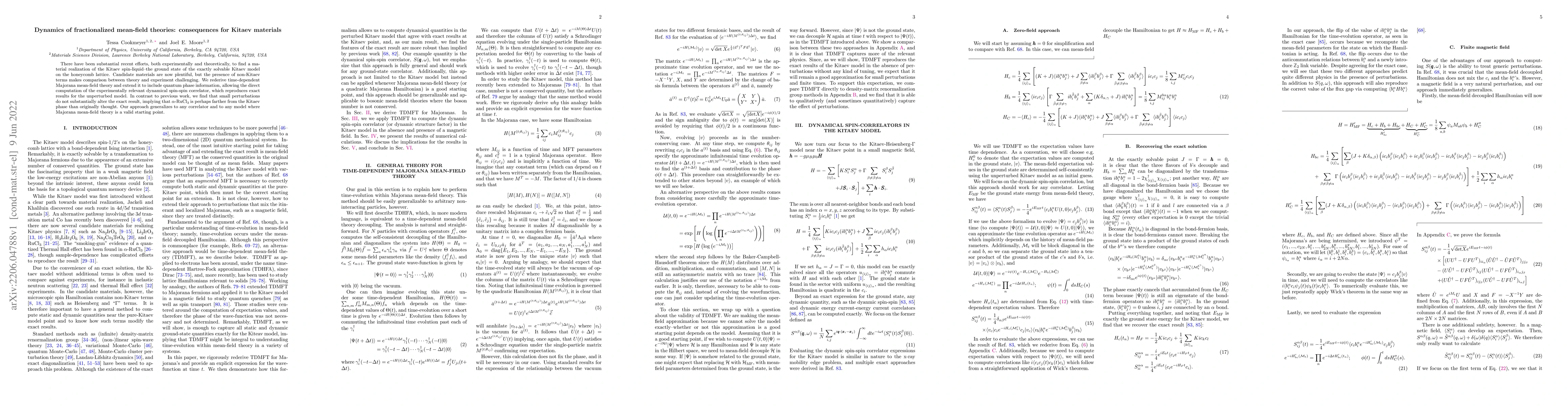 Thumbnail for Dynamics of fractionalized mean-field theories: consequences for Kitaev
  materials