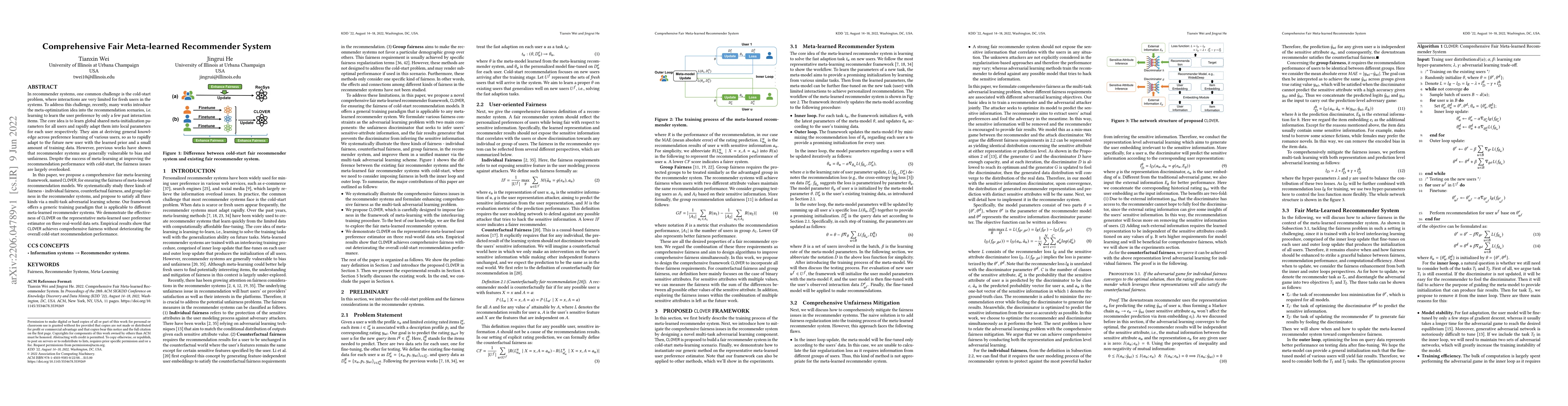 Thumbnail for Comprehensive Fair Meta-learned Recommender System