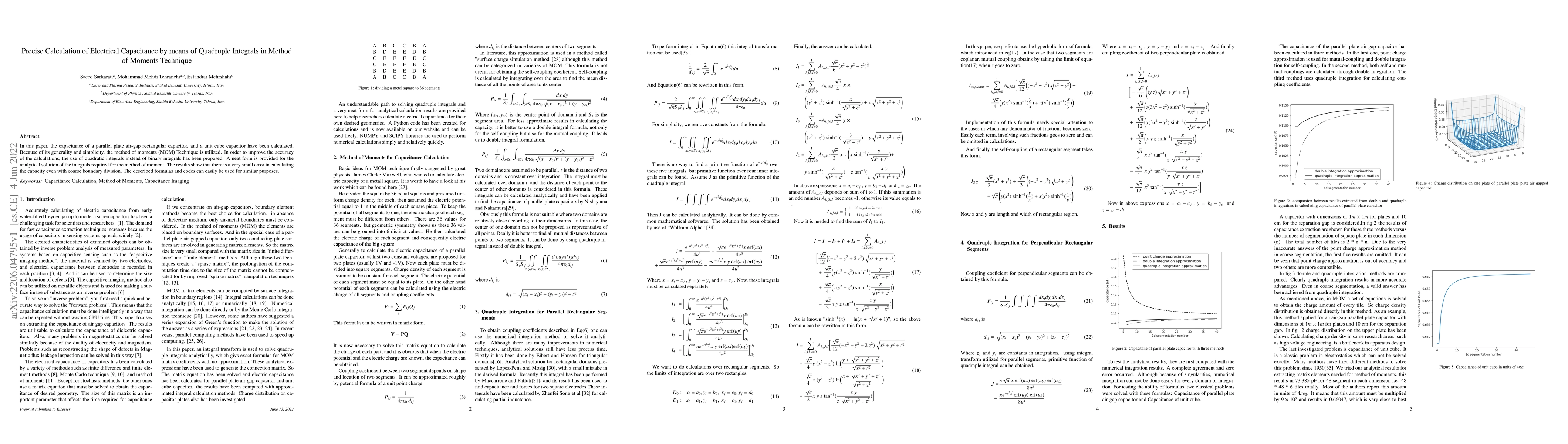 Thumbnail for Precise Calculation of Electrical Capacitance by means of Quadruple
  Integrals in Method of Moments Technique