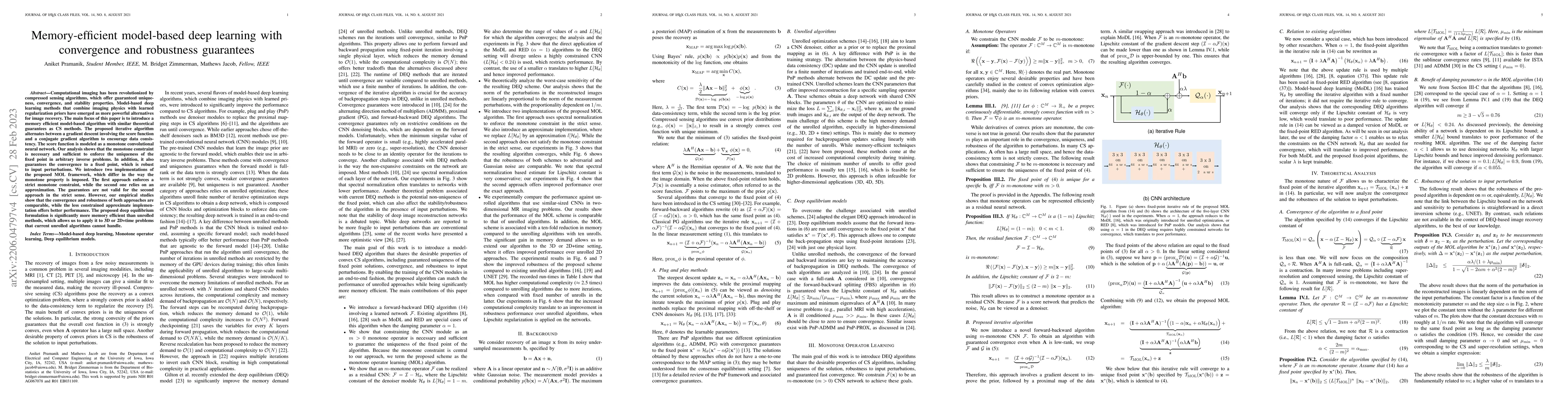 Thumbnail for Memory-efficient model-based deep learning with convergence and
  robustness guarantees