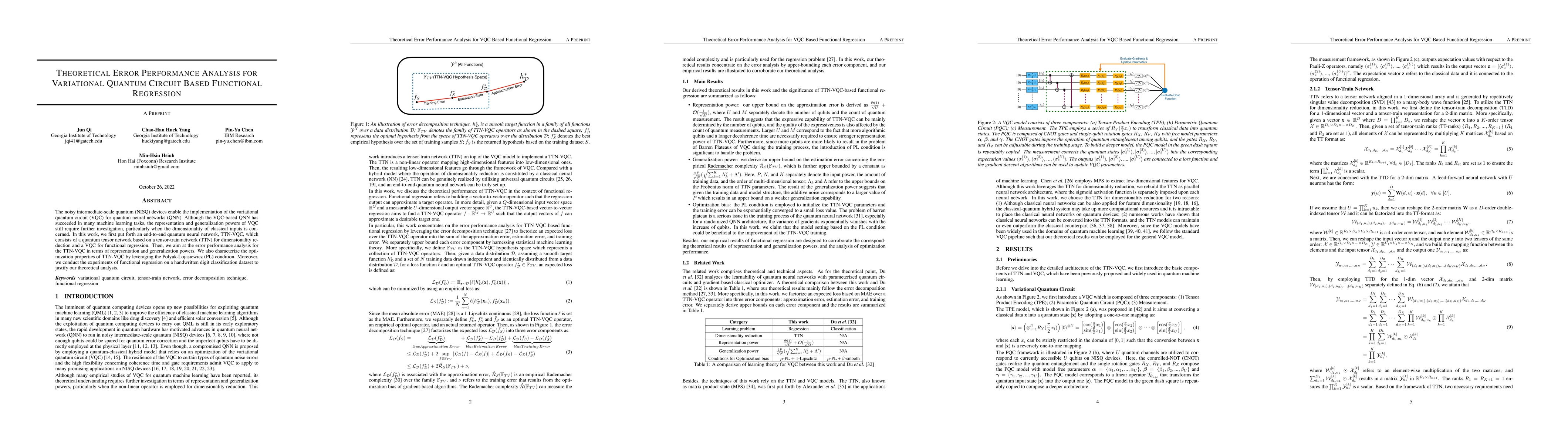 Thumbnail for Theoretical Error Performance Analysis for Variational Quantum Circuit
  Based Functional Regression