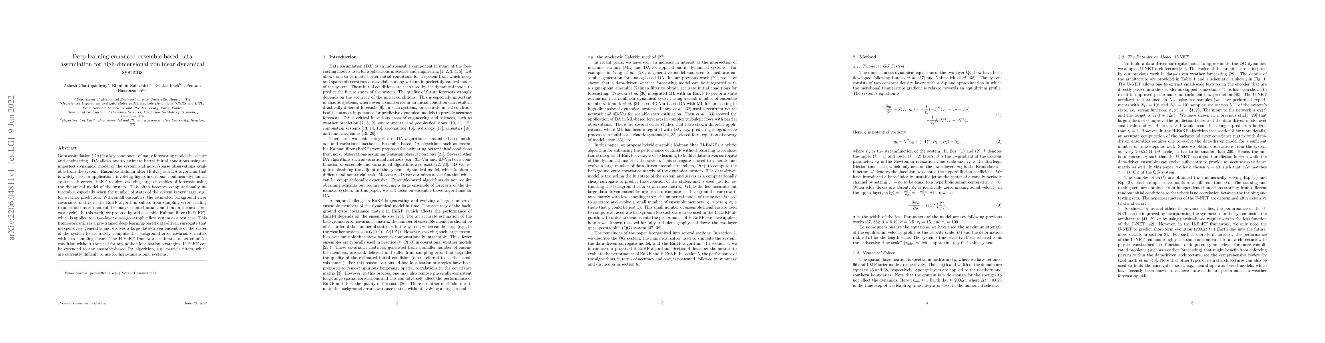 Thumbnail for Deep learning-enhanced ensemble-based data assimilation for
  high-dimensional nonlinear dynamical systems
