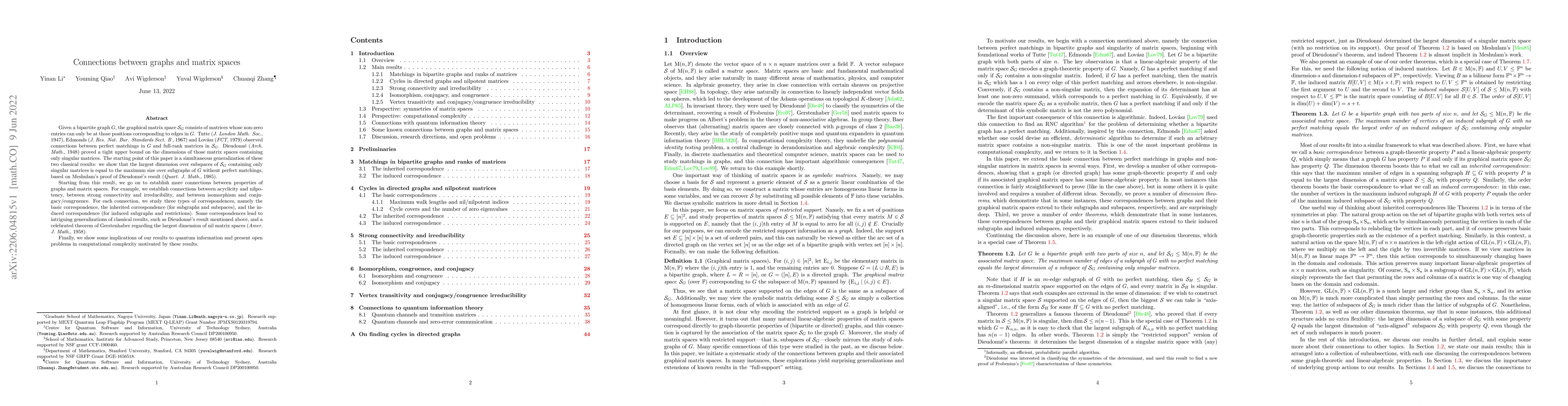 Thumbnail for Connections between graphs and matrix spaces