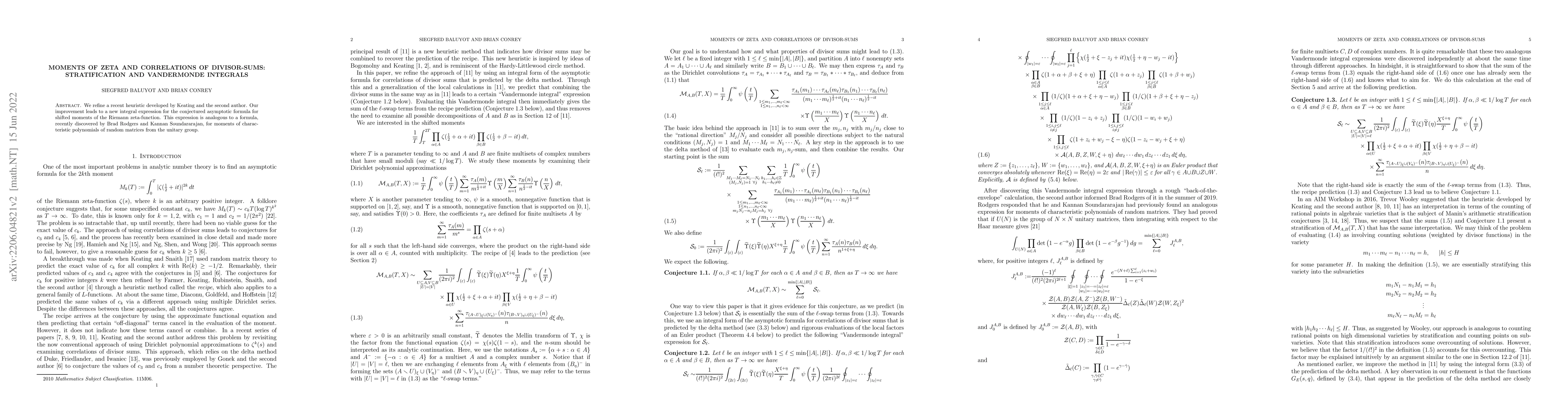Thumbnail for Moments of zeta and correlations of divisor-sums: stratification and
  Vandermonde integrals