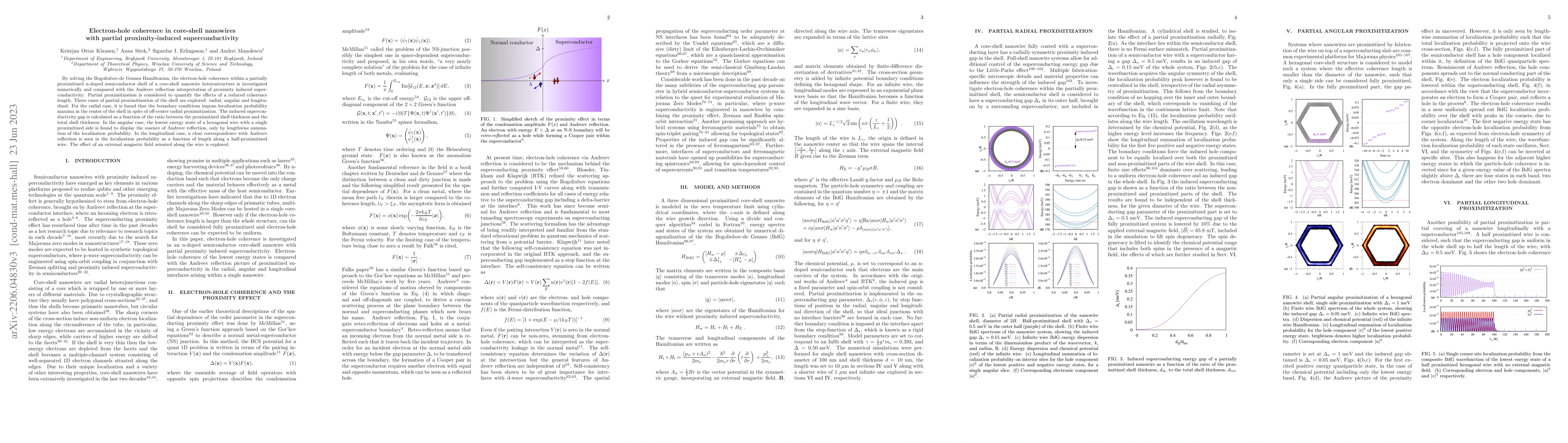 Thumbnail for Electron-hole coherence in core-shell nanowires with partial proximity
  induced superconductivity