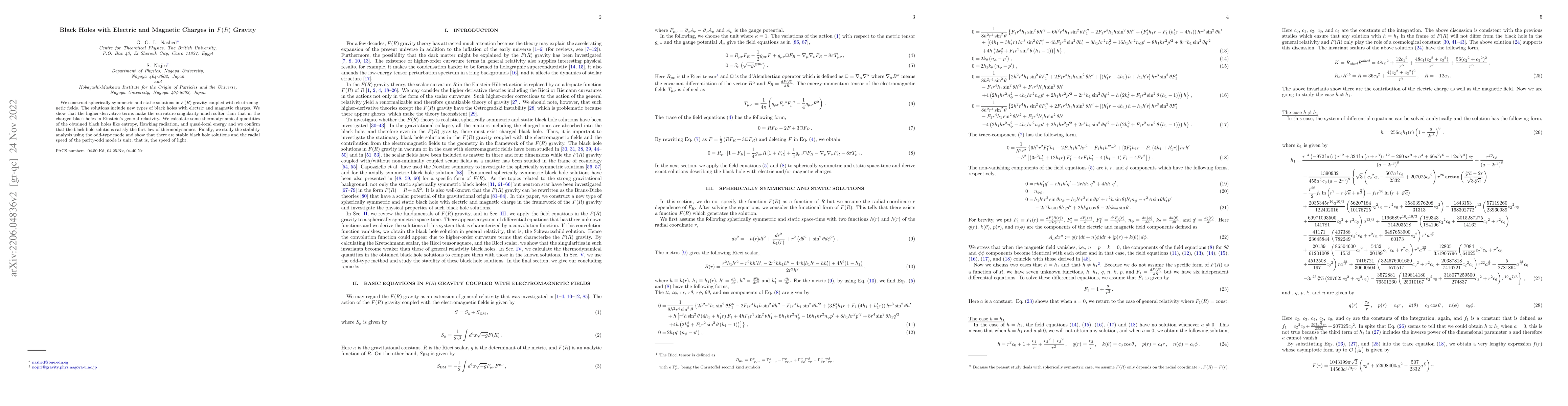Thumbnail for Black Holes with Electric and Magnetic Charges in $F(R)$ Gravity