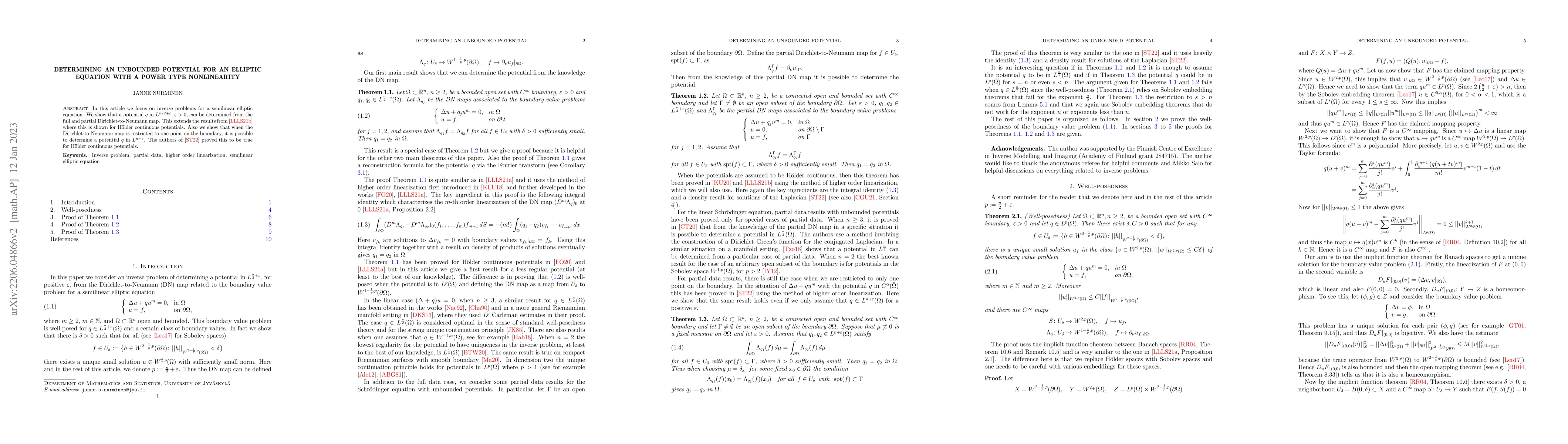 Thumbnail for Determining an unbounded potential for an elliptic equation with a power
  type nonlinearity