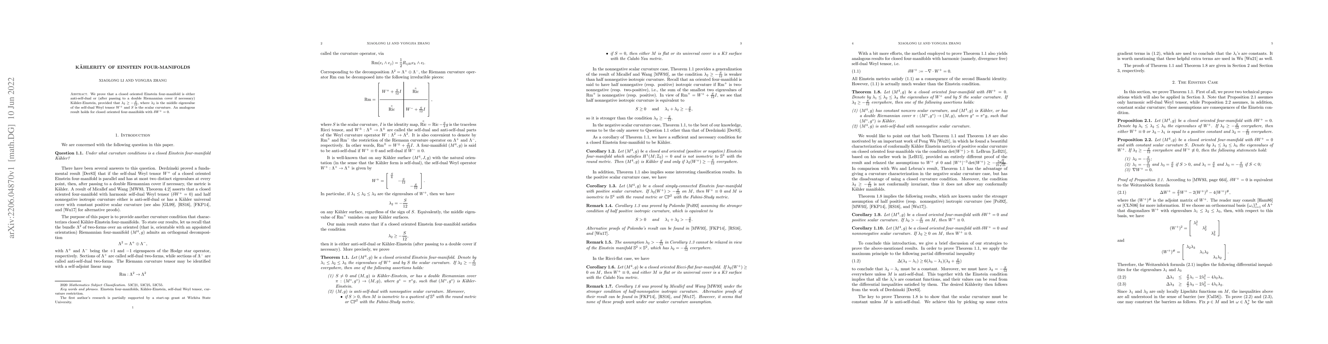 Thumbnail for K\"ahlerity of Einstein four-manifolds