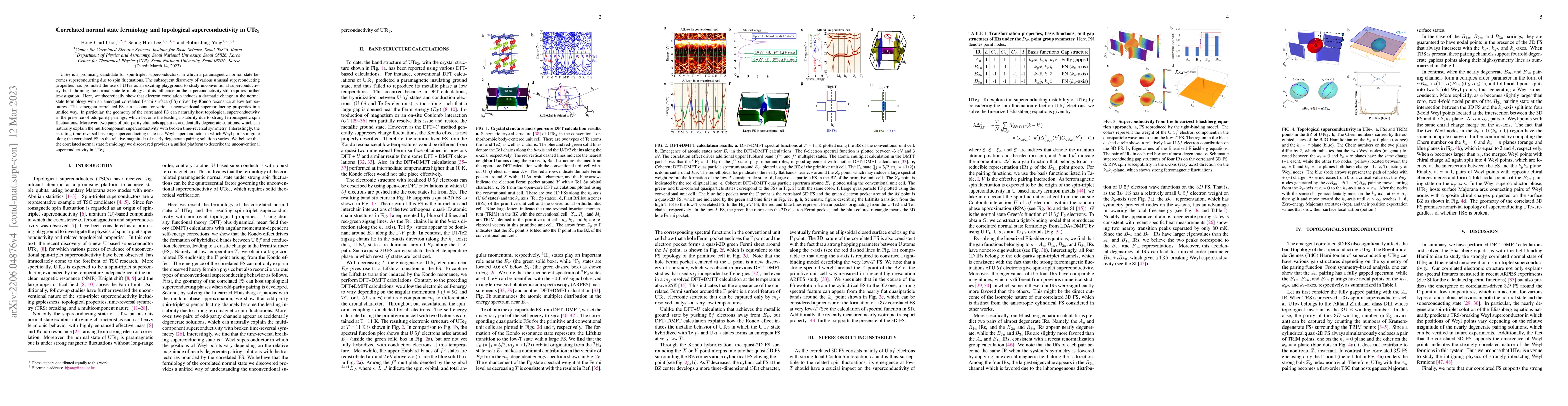 Thumbnail for Correlated normal state fermiology and topological superconductivity in
  UTe2