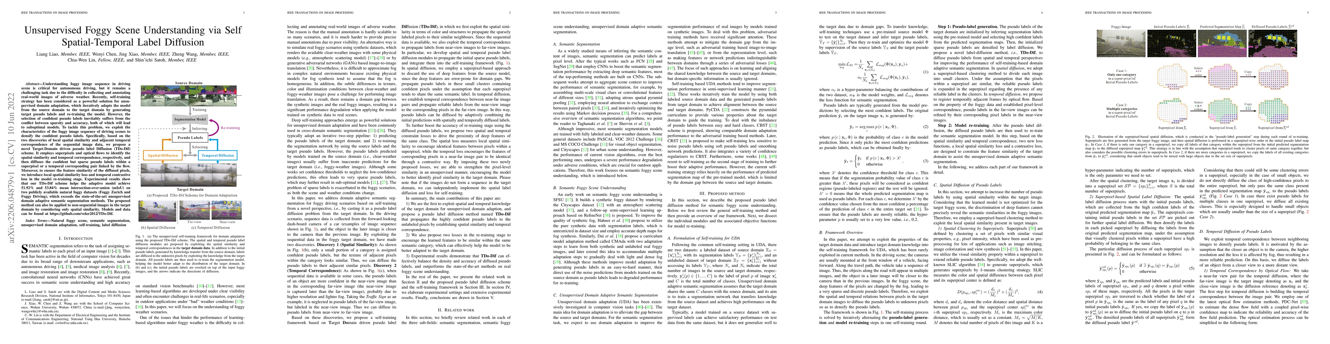Thumbnail for Unsupervised Foggy Scene Understanding via Self Spatial-Temporal Label
  Diffusion