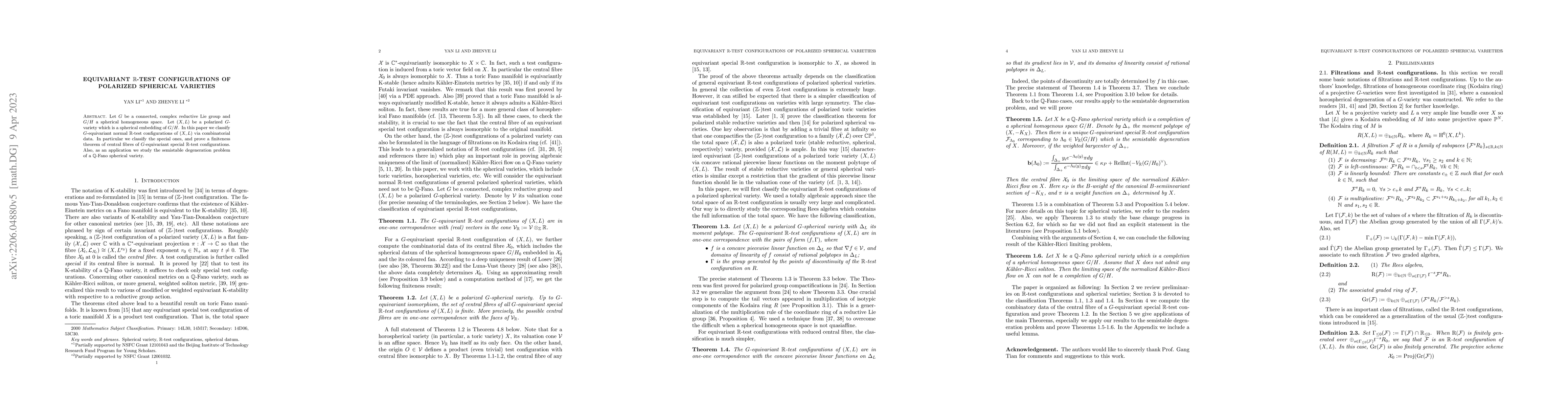 Thumbnail for Equivariant $\mathbb R$-test configurations of polarized spherical
  varieties