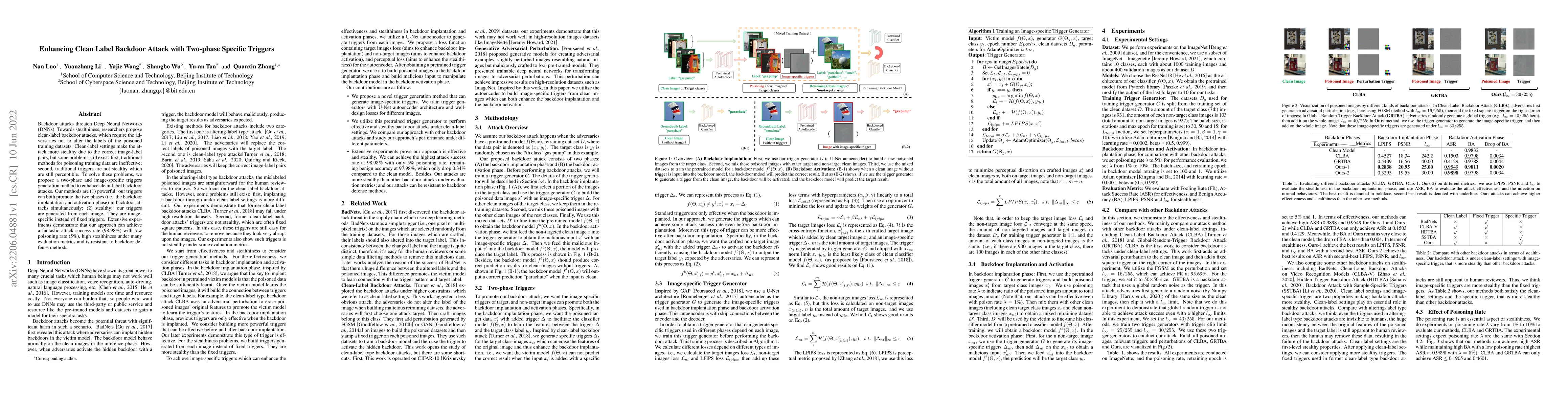 Thumbnail for Enhancing Clean Label Backdoor Attack with Two-phase Specific Triggers