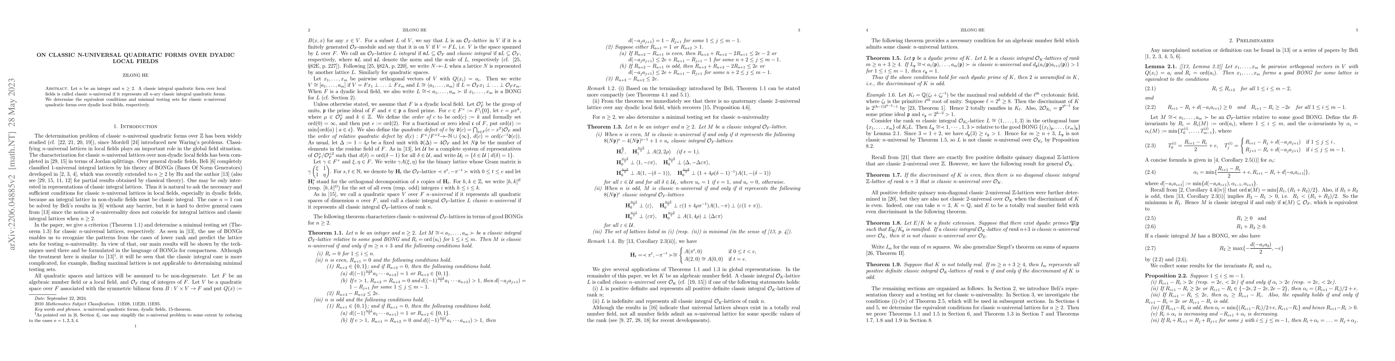 Thumbnail for On classic n-universal quadratic forms over dyadic local fields