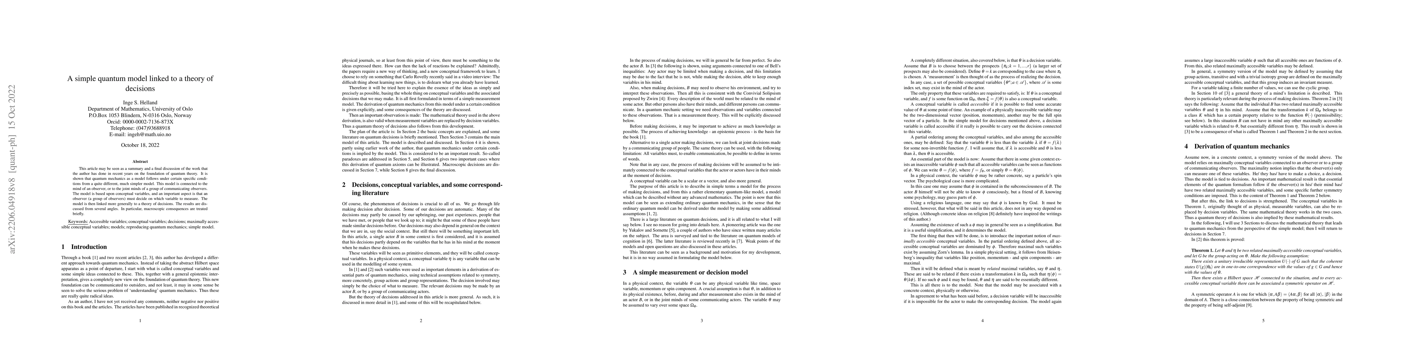 Thumbnail for A simple quantum model linked to a theory of decisions