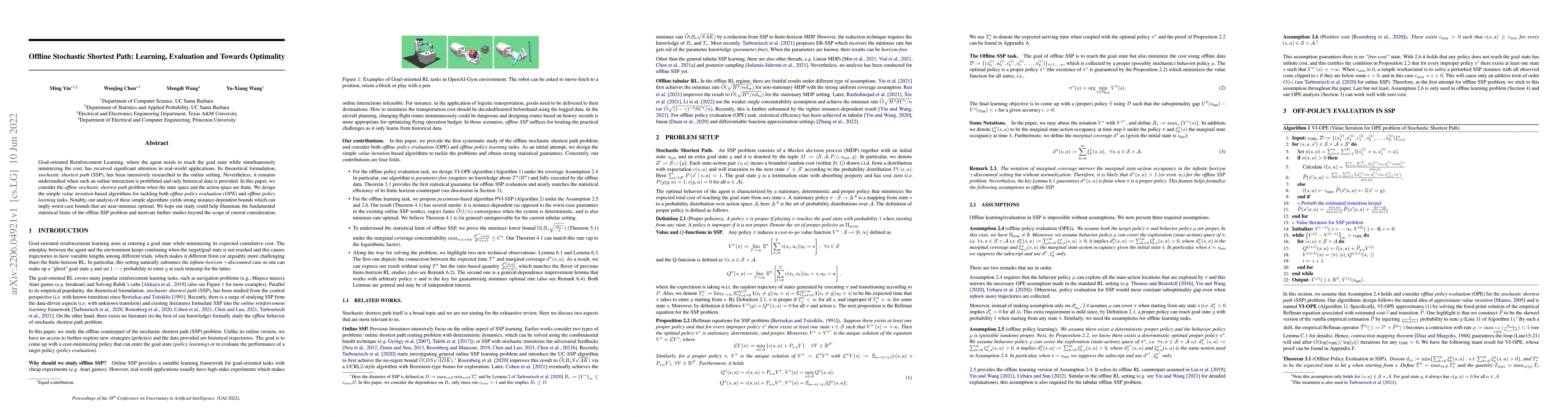 Thumbnail for Offline Stochastic Shortest Path: Learning, Evaluation and Towards
  Optimality