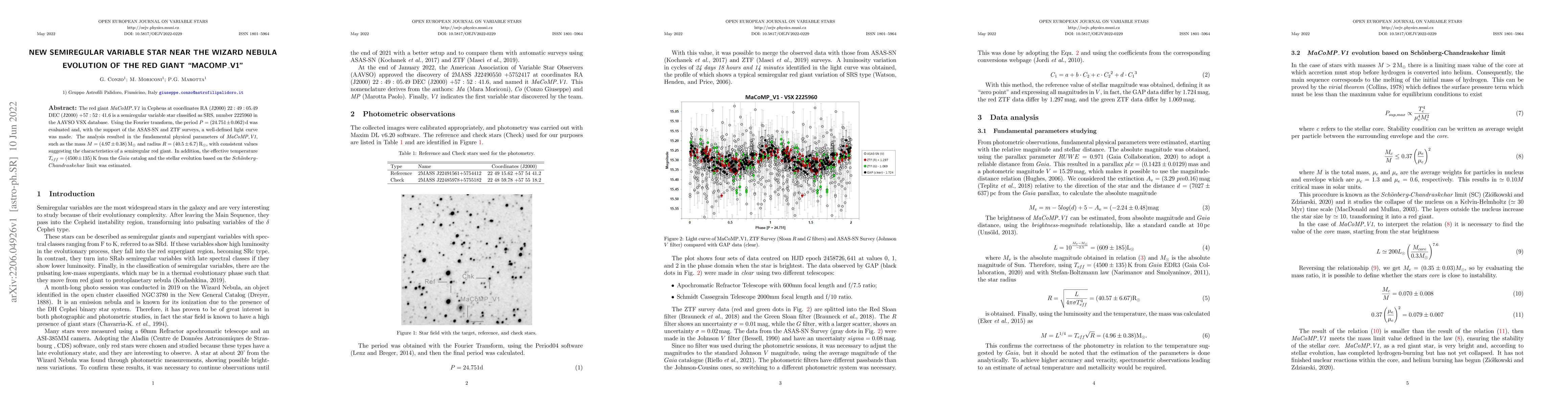 Thumbnail for New Semiregular Variable Star Near The Wizard Nebula -- Evolution of the
  Red Giant MACOMP_V1