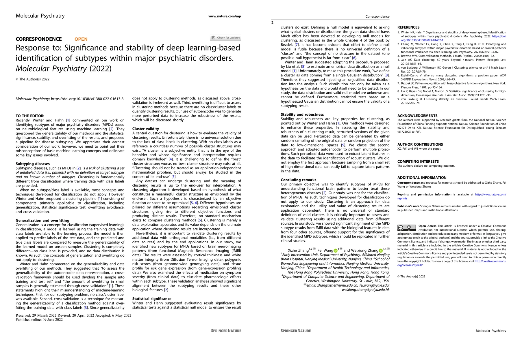 Thumbnail for Response to: Significance and stability of deep learning-based
  identification of subtypes within major psychiatric disorders. Molecular
  Psychiatry (2022)