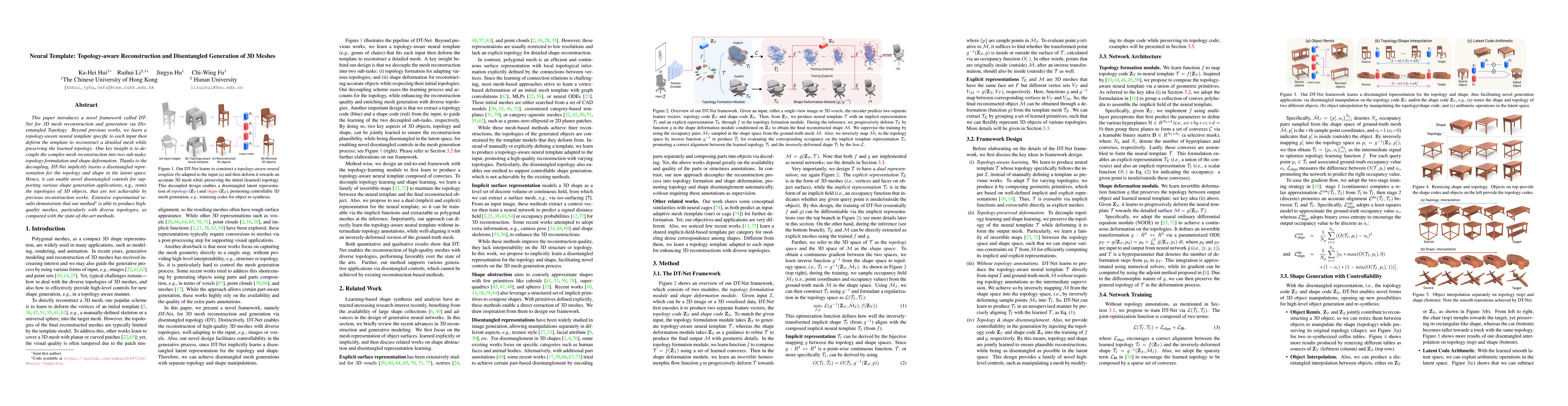Thumbnail for Neural Template: Topology-aware Reconstruction and Disentangled
  Generation of 3D Meshes