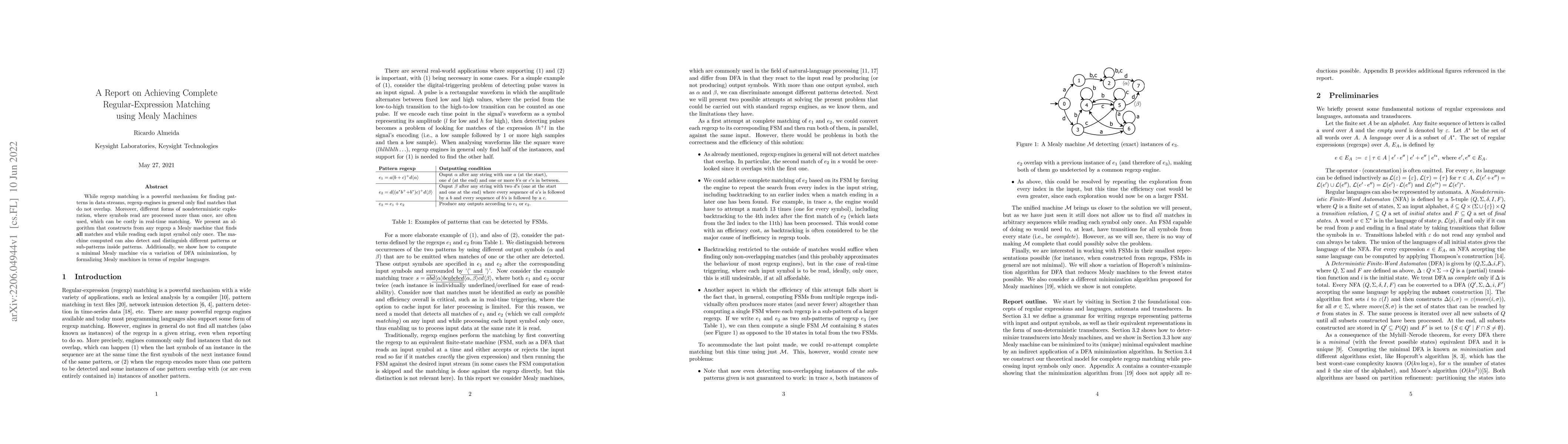 Thumbnail for A Report on Achieving Complete Regular-Expression Matching using Mealy
  Machines