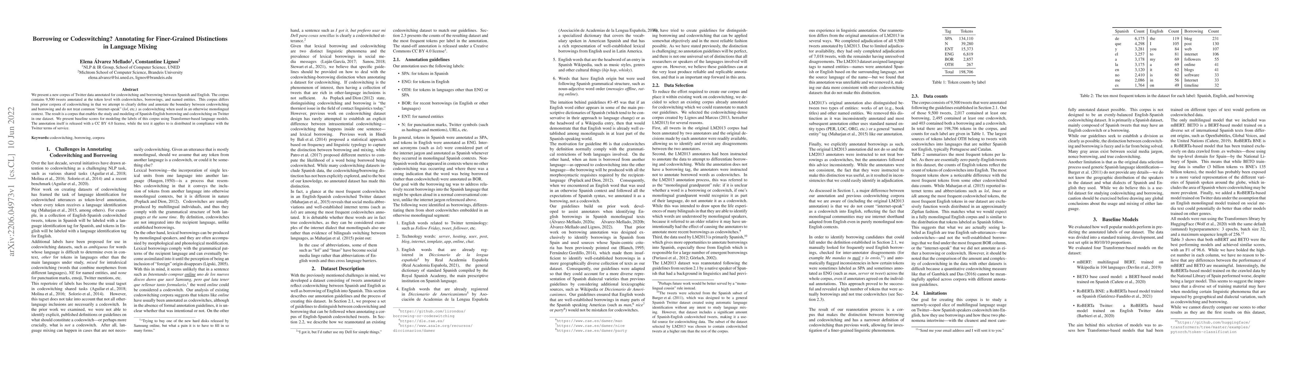 Thumbnail for Borrowing or Codeswitching? Annotating for Finer-Grained Distinctions in
  Language Mixing