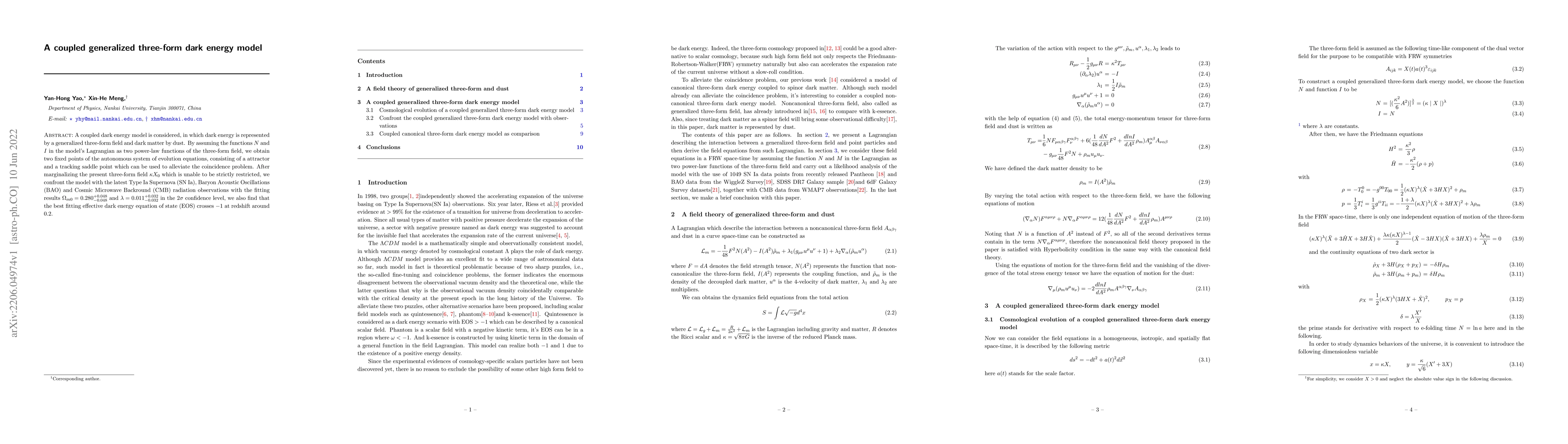 Thumbnail for A coupled generalized three-form dark energy model