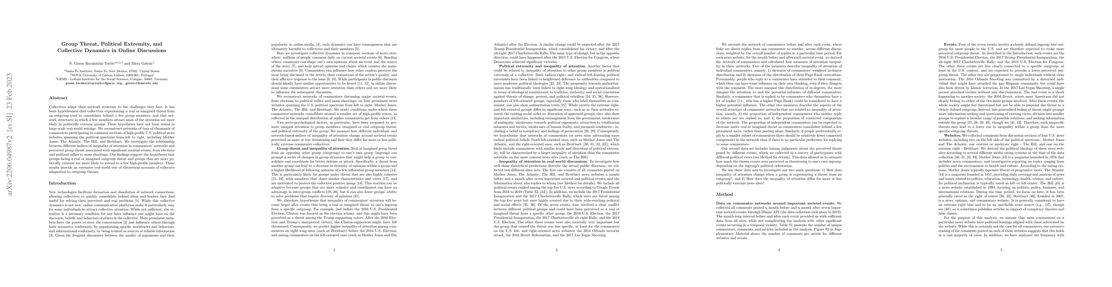 Thumbnail for Group Threat, Political Extremity, and Collective Dynamics in Online
  Discussions