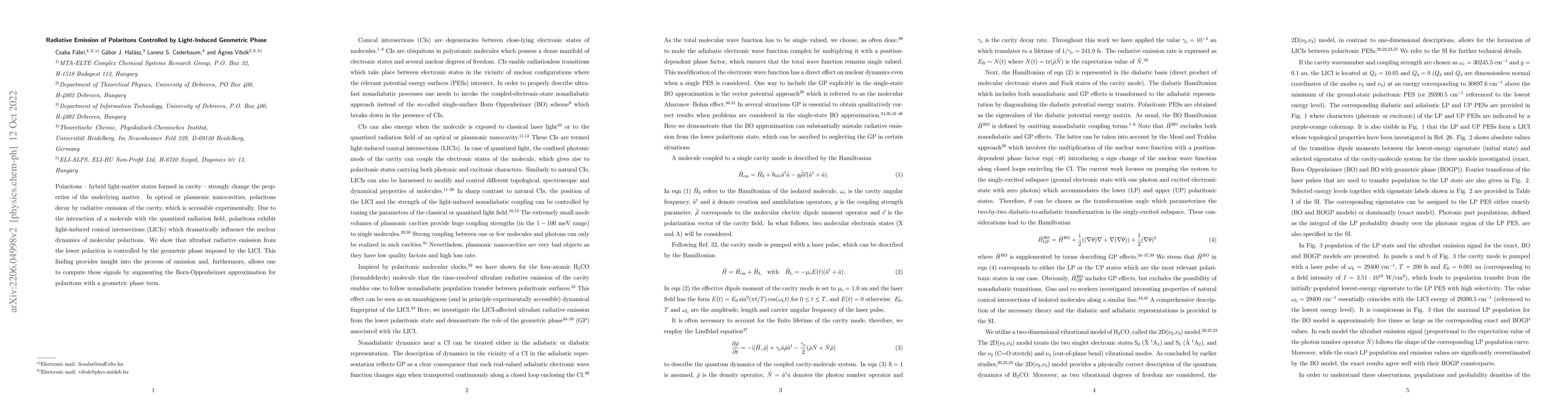 Thumbnail for Radiative Emission of Polaritons Controlled by Light-Induced Geometric
  Phase