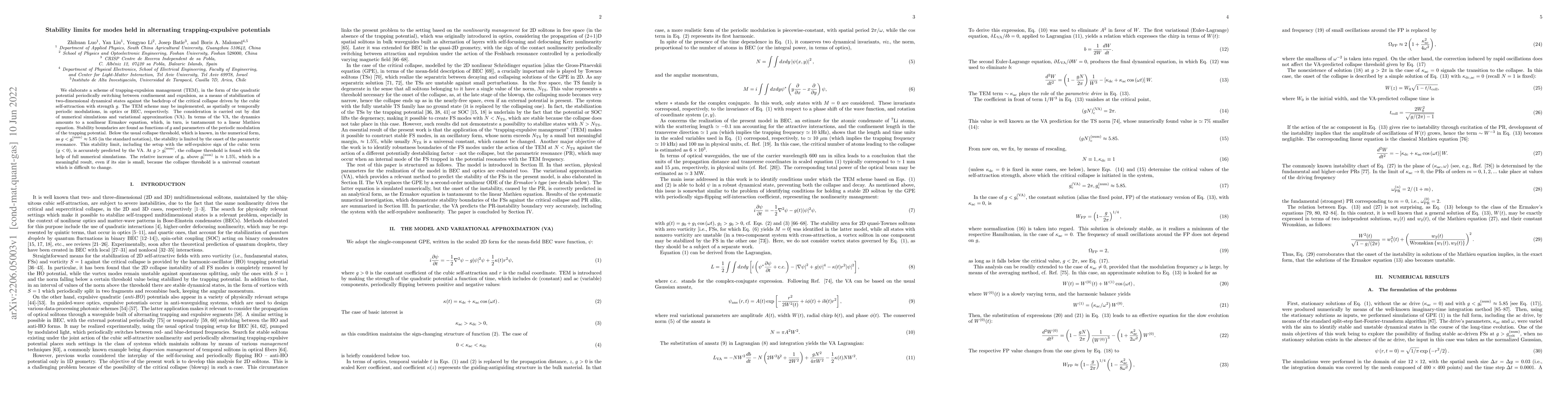 Thumbnail for Stability limits for modes held in alternating trapping-expulsive
  potentials