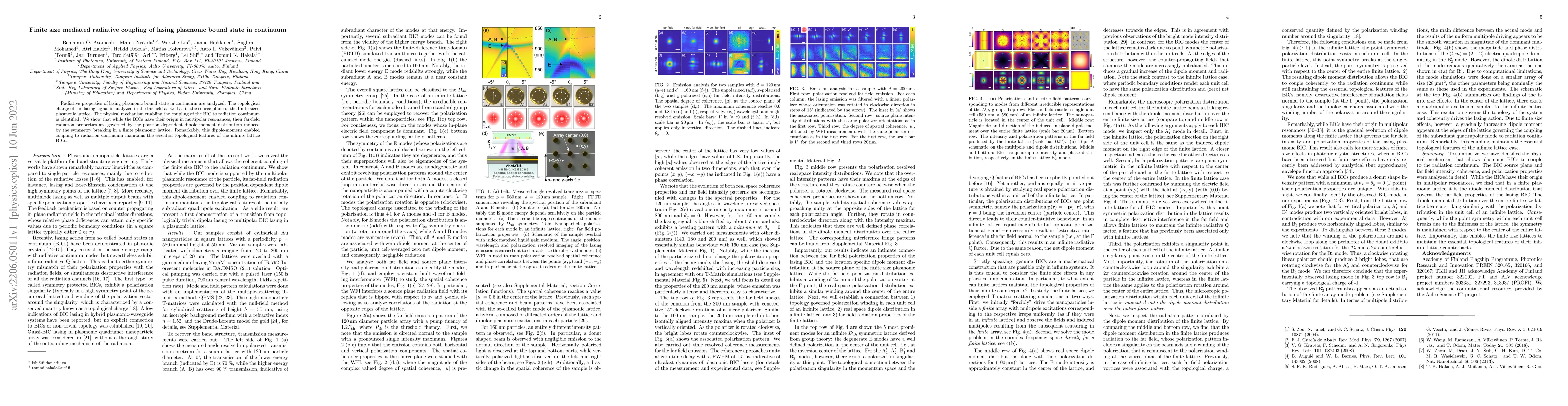 Thumbnail for Finite size mediated radiative coupling of lasing plasmonic bound state
  in continuum