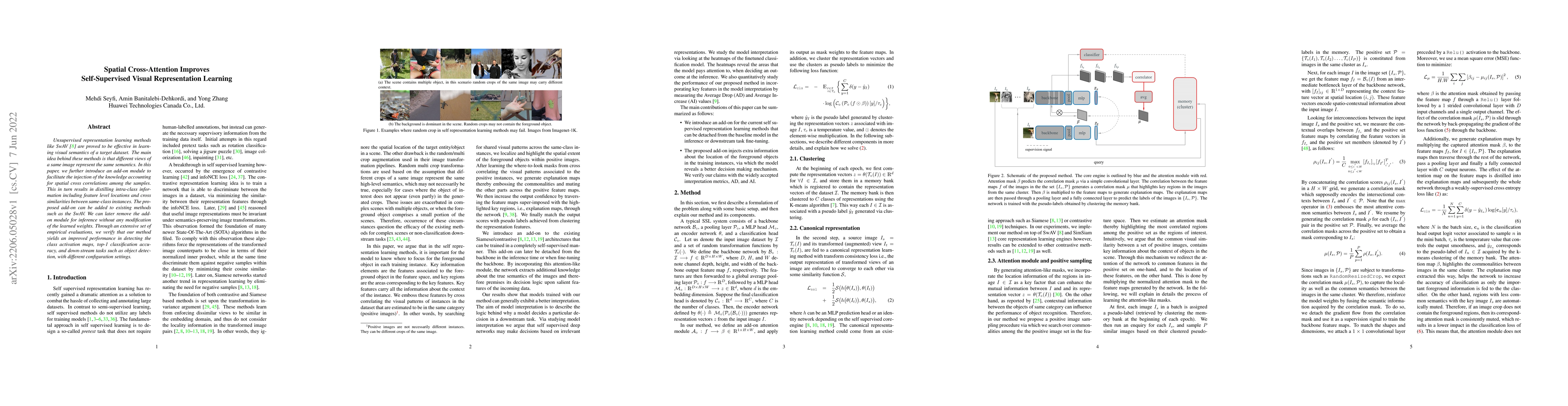 Thumbnail for Spatial Cross-Attention Improves Self-Supervised Visual Representation
  Learning