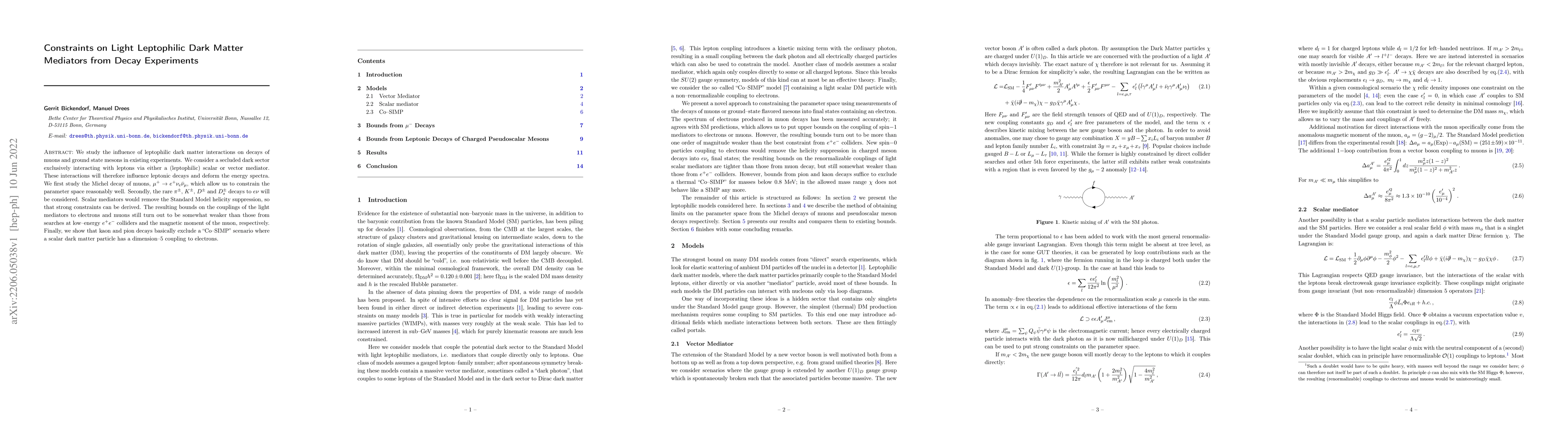 Thumbnail for Constraints on Light Leptophilic Dark Matter Mediators from Decay
  Experiments