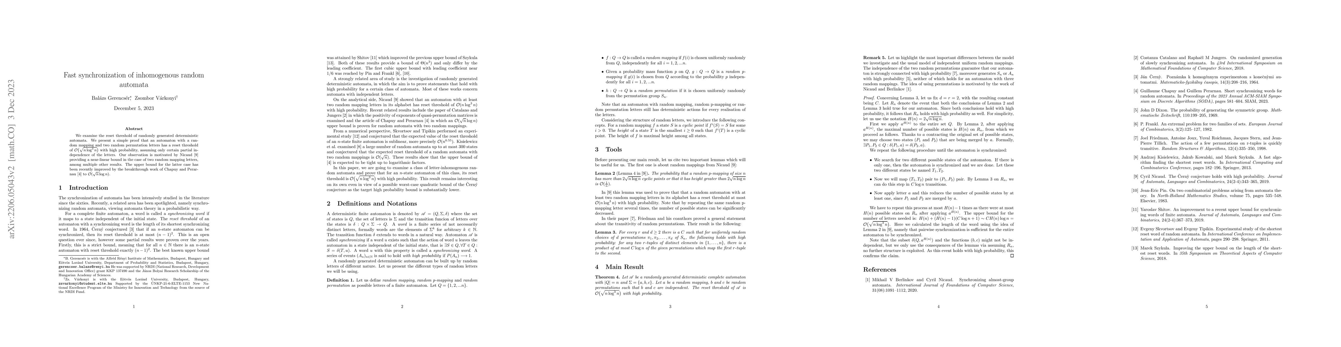 Thumbnail for Fast synchronization of inhomogenous random automata