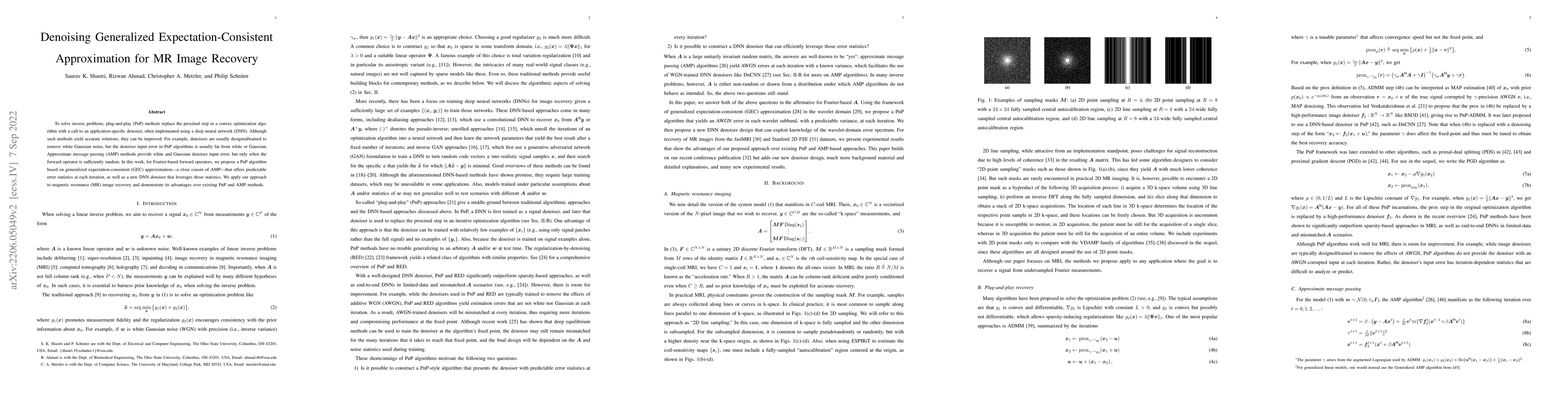 Thumbnail for Denoising Generalized Expectation-Consistent Approximation for MR Image
  Recovery