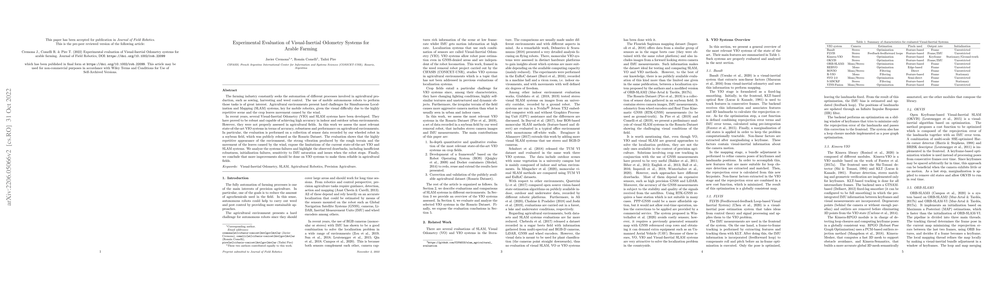 Thumbnail for Experimental Evaluation of Visual-Inertial Odometry Systems for Arable
  Farming