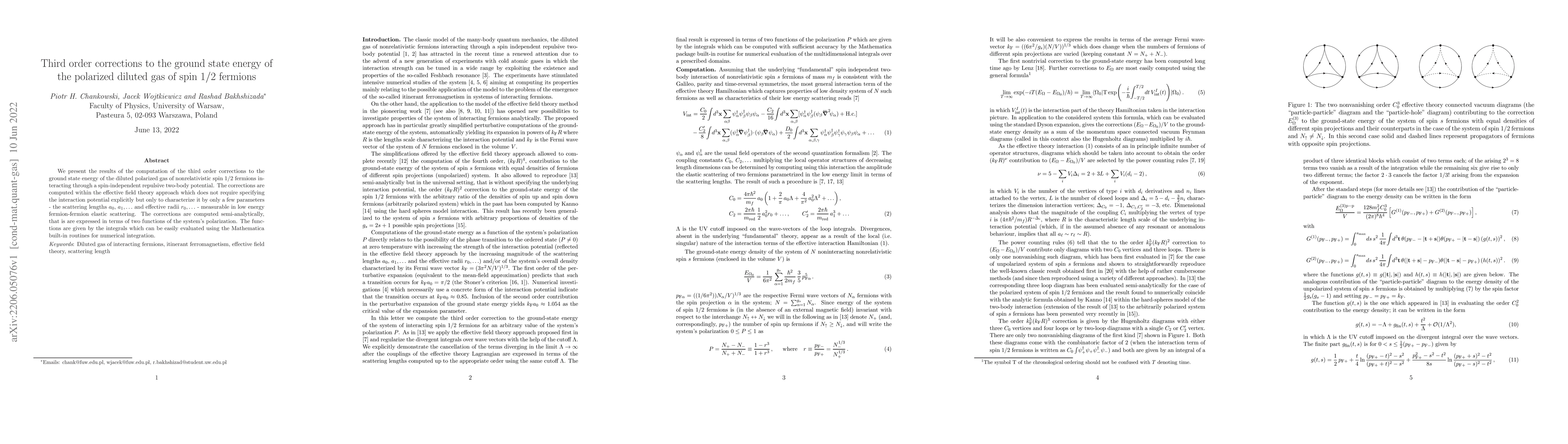Thumbnail for Third order corrections to the ground state energy of the polarized
  diluted gas of spin $1/2$ fermions