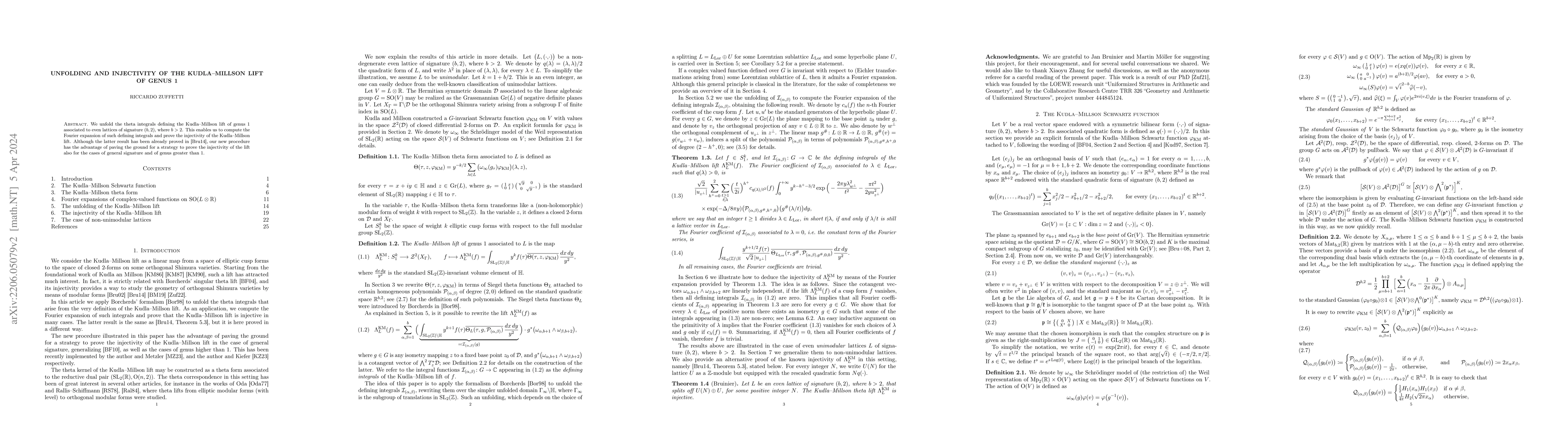 Thumbnail for Unfolding and injectivity of the Kudla-Millson lift of genus 1