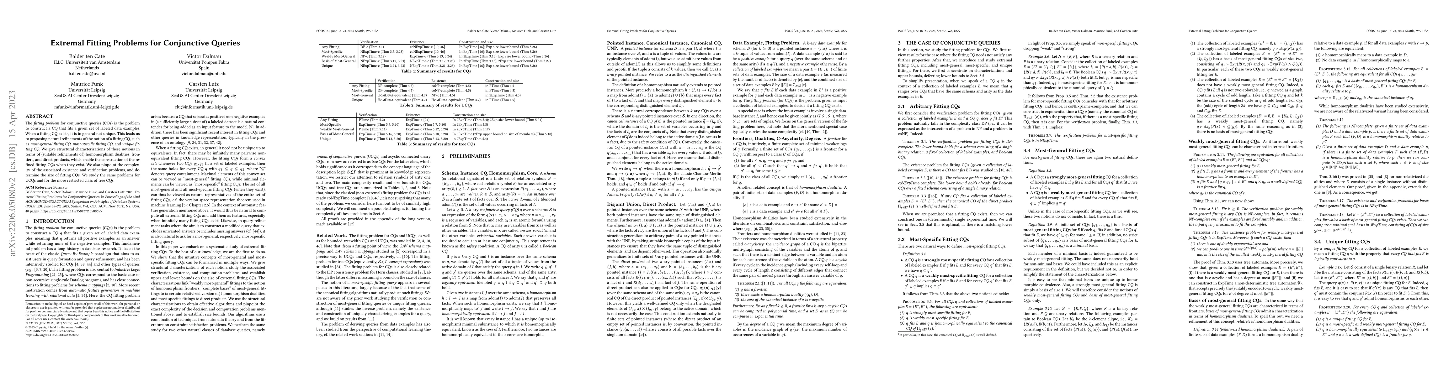 Thumbnail for Extremal Fitting Problems for Conjunctive Queries