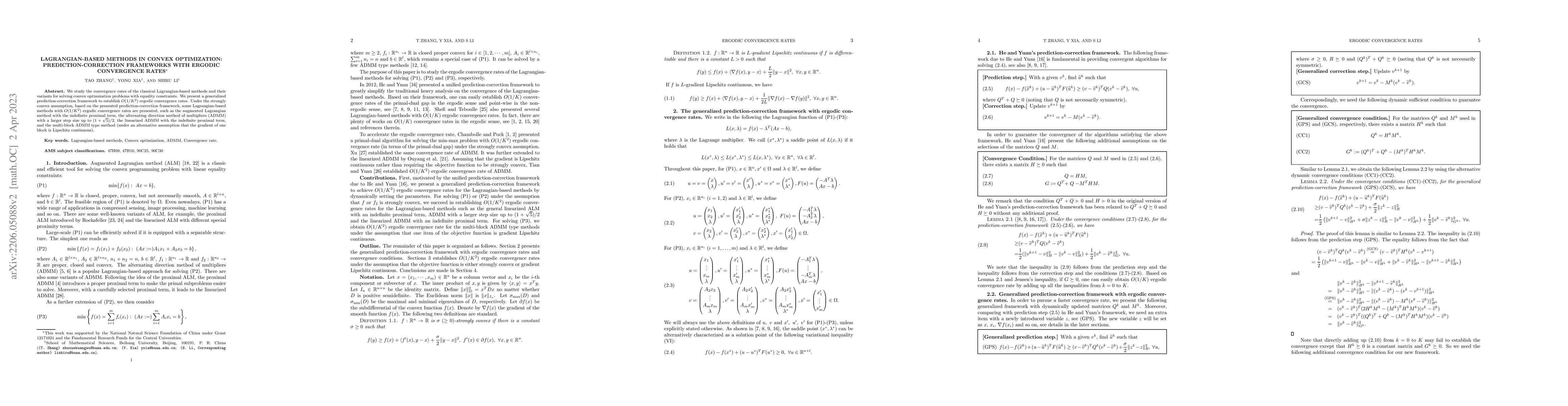 Thumbnail for Lagrangian-based methods in convex optimization: prediction-correction
  frameworks with ergodic convergence rates