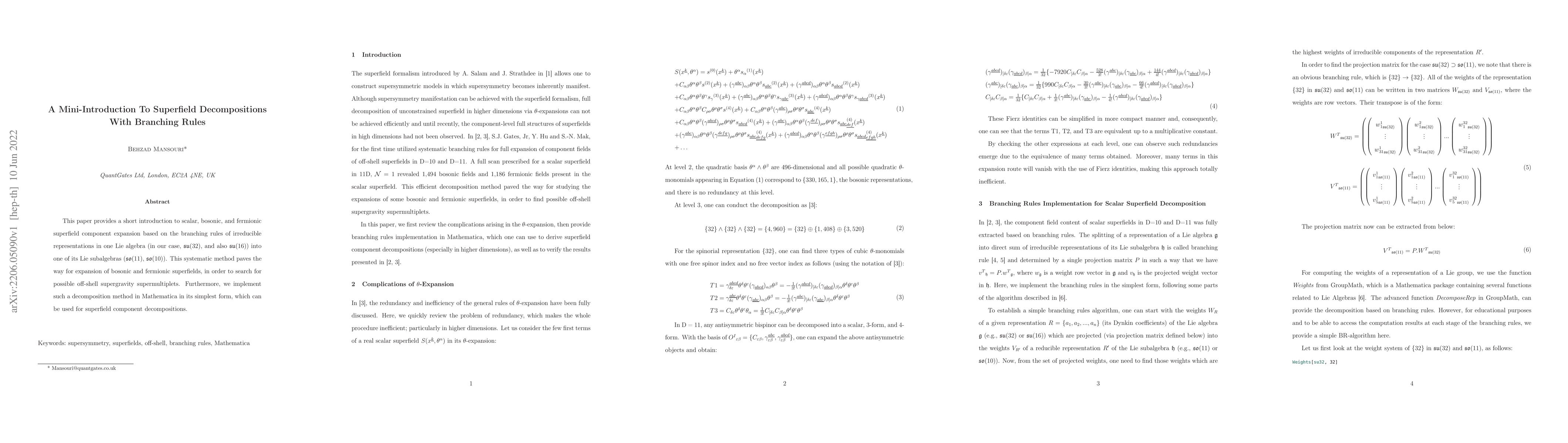 Thumbnail for A Mini-Introduction To Superfield Decompositions With Branching Rules