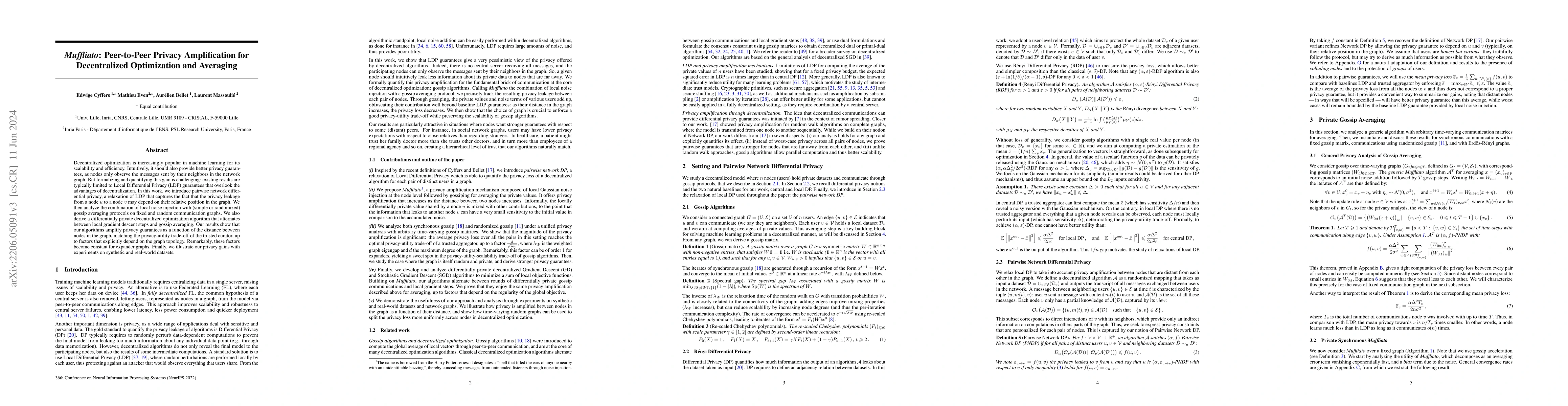 Thumbnail for Muffliato: Peer-to-Peer Privacy Amplification for Decentralized
  Optimization and Averaging