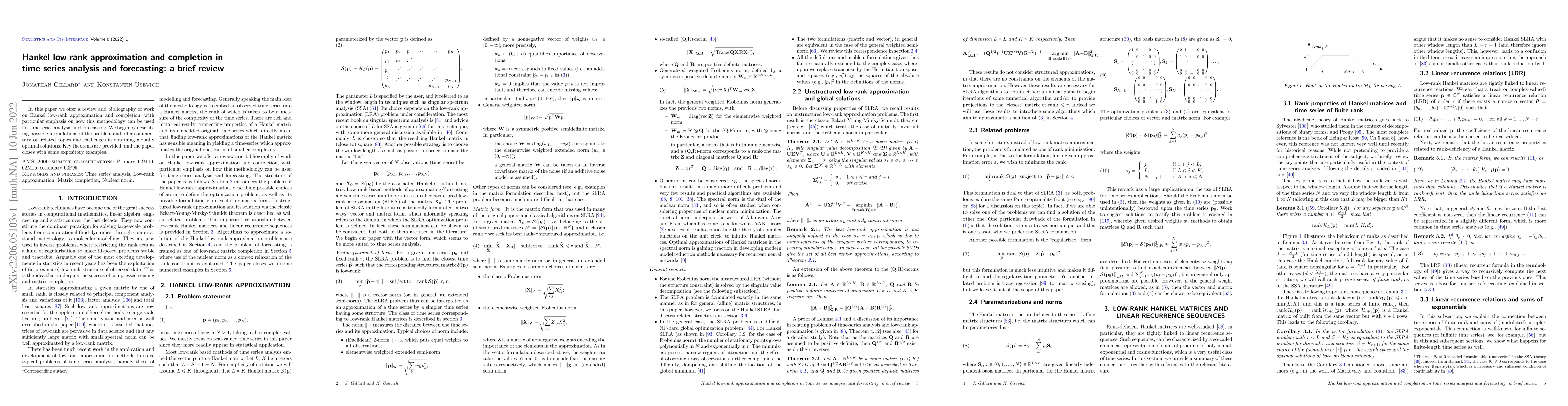 Thumbnail for Hankel low-rank approximation and completion in time series analysis and
  forecasting: a brief review