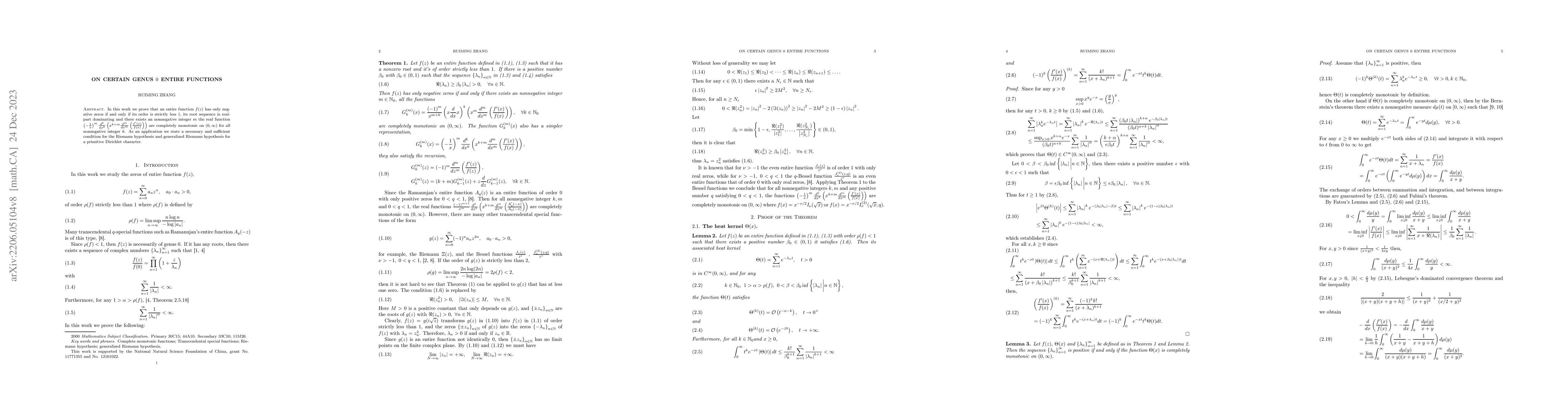 Thumbnail for On Certain Genus 0 Entire Functions