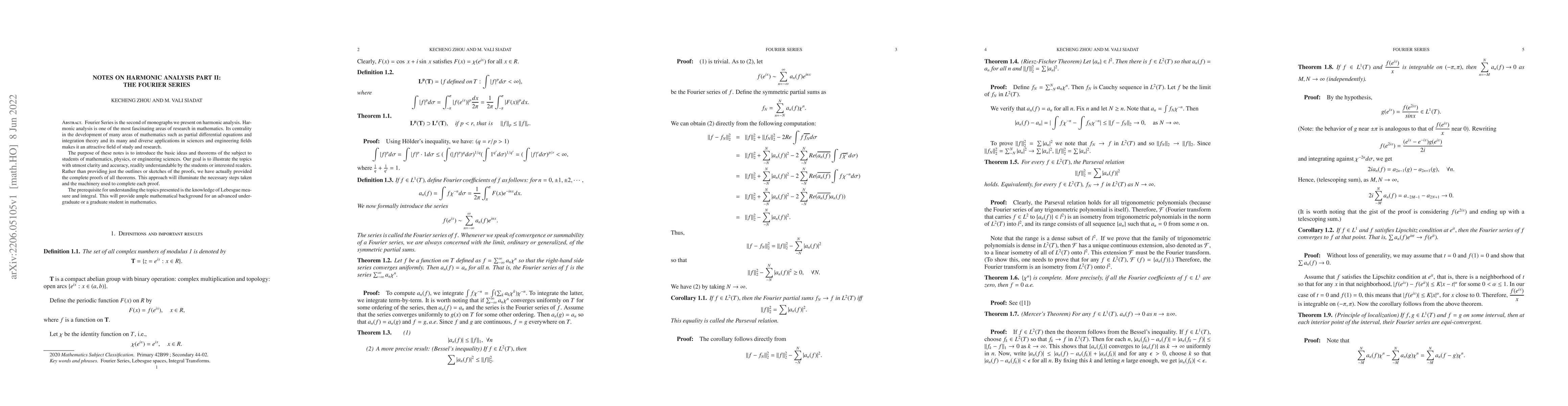 Thumbnail for Notes on harmonic analysis Part II: the Fourier Series